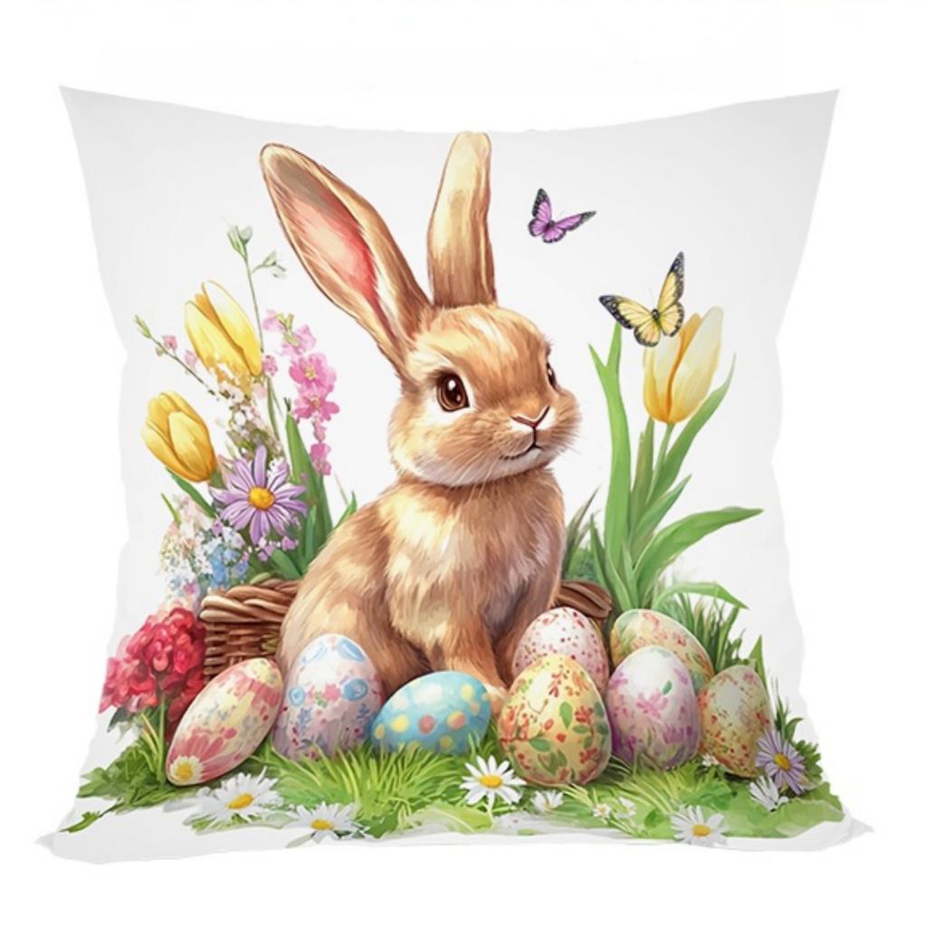 Cute Easter Animal Theme Pillow Cover Bunny Lamb Design Double Sided Print For All Season Home Decor Polyester Fabric