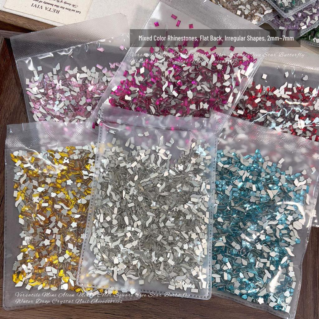1440 Mini Flat-Back Rhinestones for Nail Art, Mixed Styles, Super Shiny Champagne Color, DIY Accessories