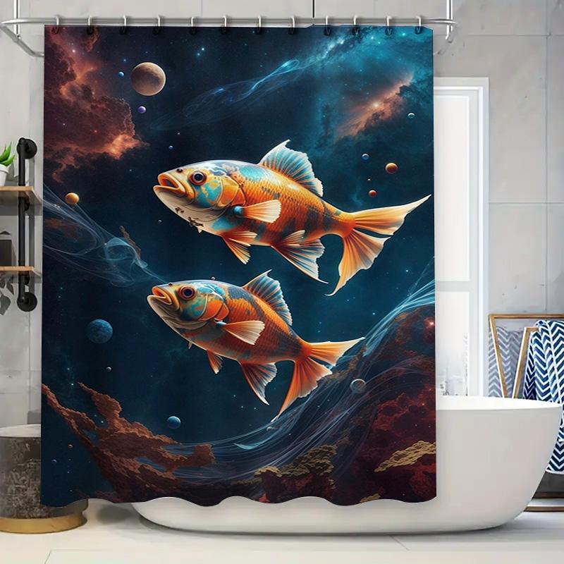 

Blue Galaxy Fish Shower Curtainspace Exploration Design Bathroom Decor 3D Printed Waterproof Fabric Printing Home Decor Accessor W60H190(CM)-1 Pcs