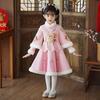 Girls' Velvet-Lined Winter Hanfu Dress - Chinese New Year Festive Outfit