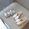 New Summer Girl’s Sandals Peep Toe Elastic Band Sliver Beige Kids Sliders Bowknot Graceful Flexiable Trendy Children Shoes Flat