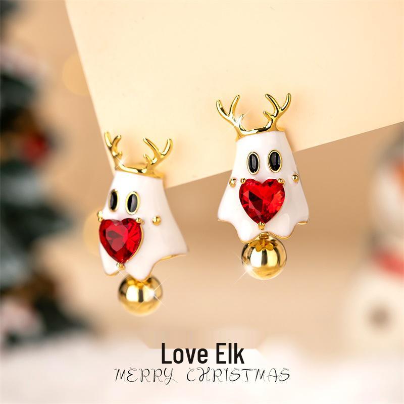 2024 High-End Christmas Reindeer Silver Stud Earrings: Unique Light Luxury for Autumn/Winter
