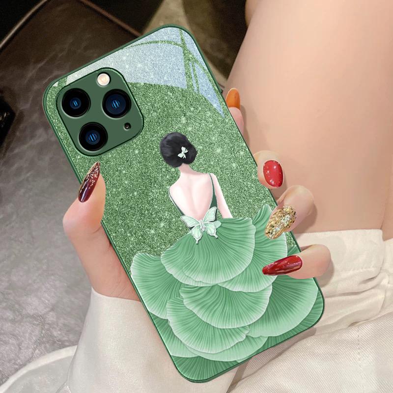 Flower Girl Colorful For IPhone 16 Pro Max 15 Pro 14 13 12 Mini 11 XS Max XR 7 8 Plu SE 2022 Tempered Glass Phone Case
