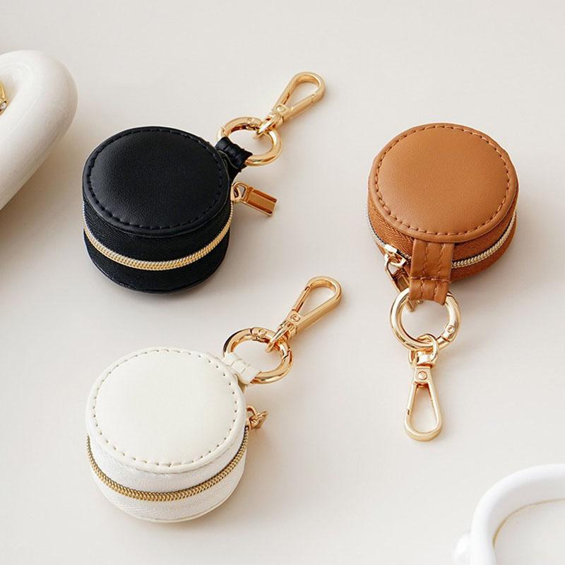 Portable Faux Leather Jewelry Storage Box with Zipper Closure - Compact Round Design, Travel Bag Pendant Earring Ring StorageBox
