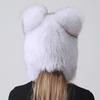 New Women Bomber Ears Hats Pompom Trapper Natural Fox Fur Knitted Earflap Russian Caps Outdoor Snow Hat