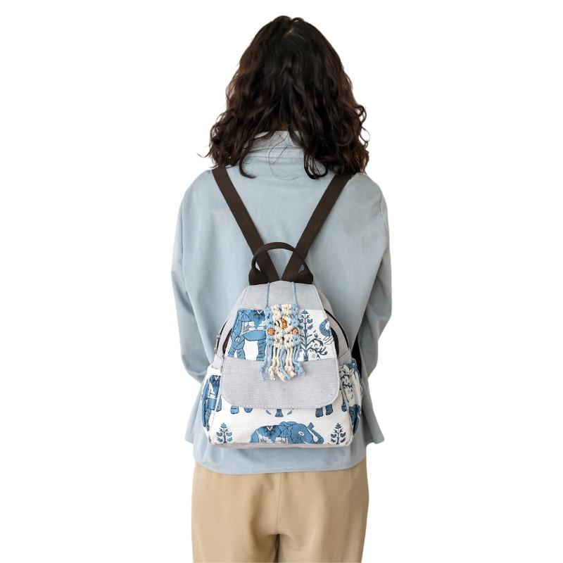 Retro Ethnic Style Woven Bag, Women's Backpack, Double-zipper, Casual Travel Backpack