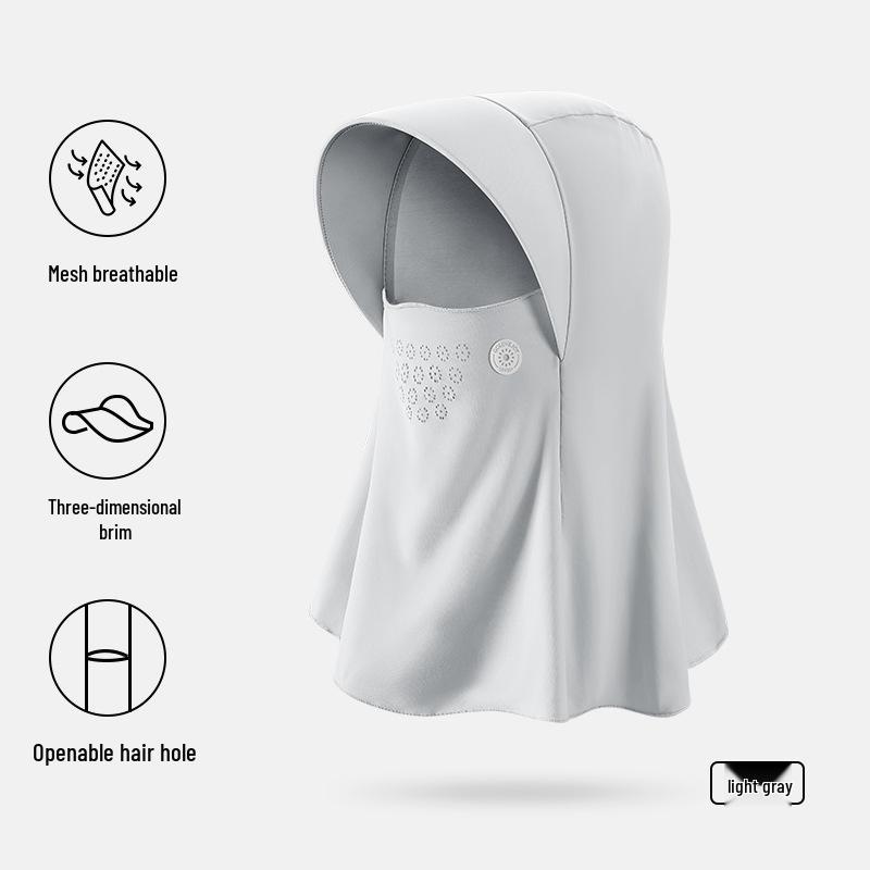 

Женская летняя солнцезащитная маска для лица с капюшоном, ледяной шелк, дышащая, отверстие для волос - XTJ119 светло-серый