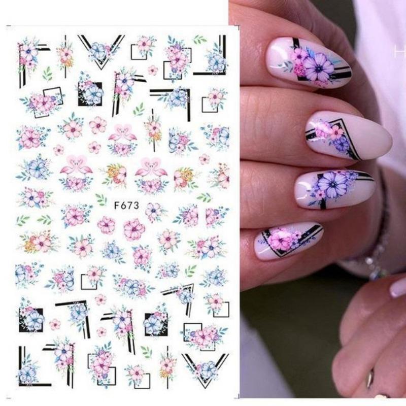 

3D винтажные наклейки для ногтей с розами, акварельные цветочные растения, подвески для ногтей в виде бабочек, украшения для французского маникюра, мраморные наклейки LEBF1013