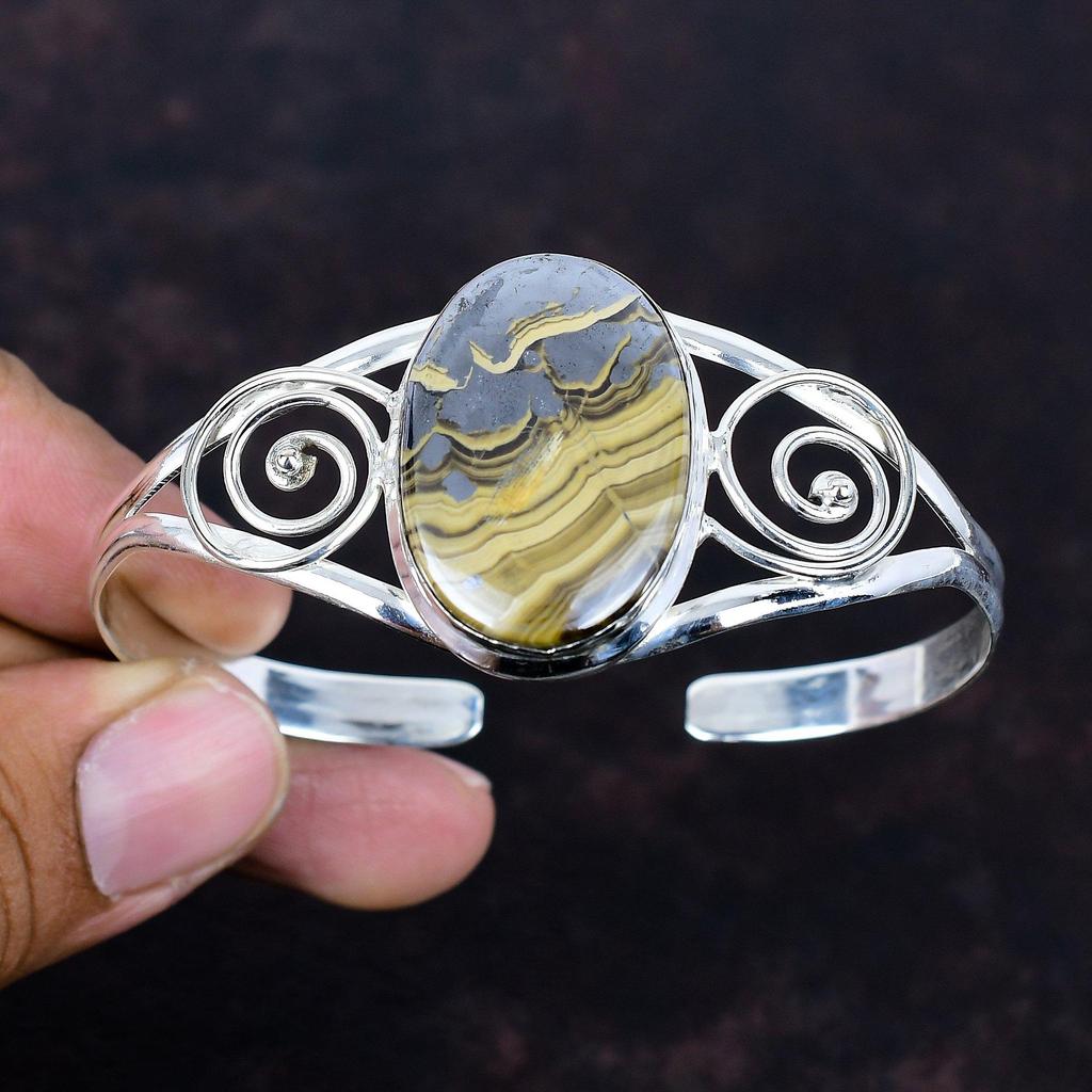 Schalenblende Cuff Bracelet Gemstone Dainty Bangle 925 Sterling Silver Cuff Bracelet Adjustable Bangle Handmade Silver Jewelry Gifts for Mom