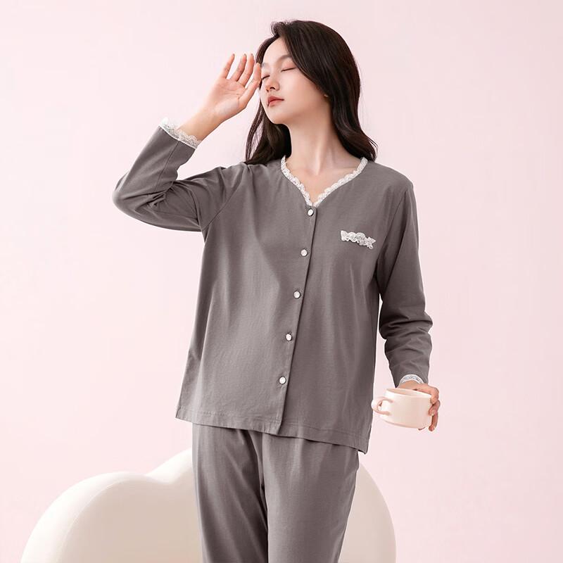 Fenteng Women's 100% Cotton Long-Sleeve V-Neck Pajama Set