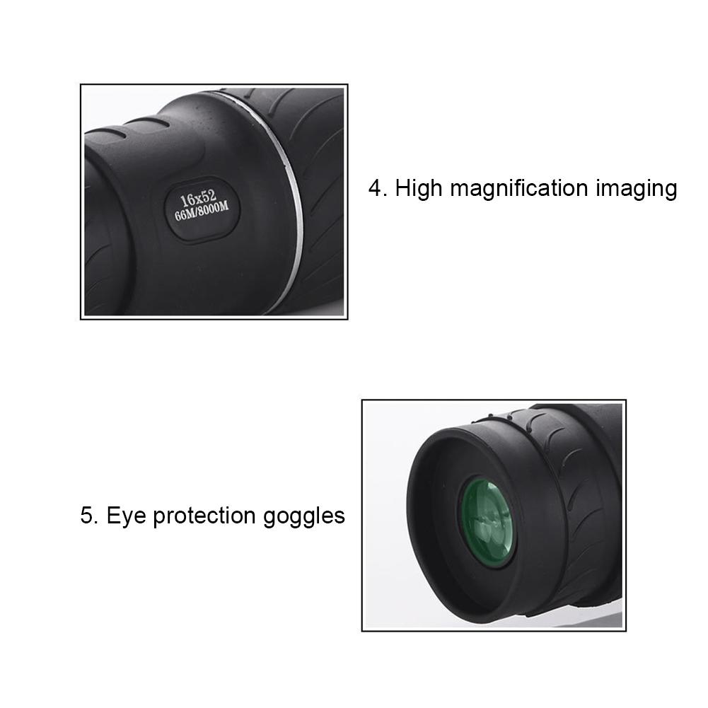 16X52 Compact Monocular Optical Lens High Definition Handheld Telescope BAK4 Prism Waterproof with Neck Strap and Cleaning Cloth