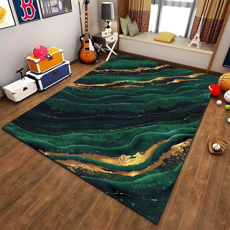 Luxury Green and Gold Abstract Art Pattern Carpet for Home Decor Suitable for use as an anti-slip for living room bedroom sofas