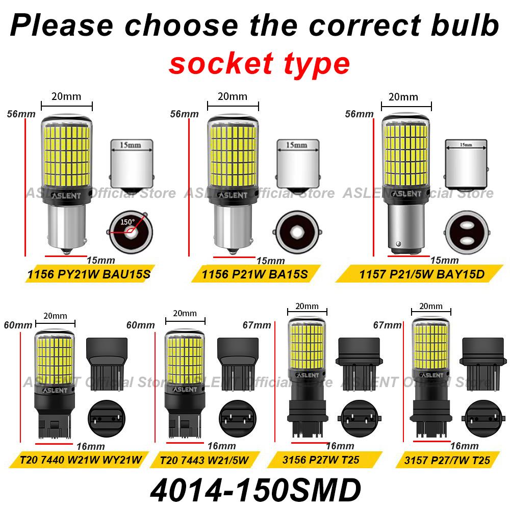 2Pcs 4014 150SMD 1156 BA15S P21W BAU15S PY21W 7440 7443 1157 BAY15D P21/5W 3157 LED Bulbs CanBus Brake Reverse Turn Signal Light Bulbs 7
