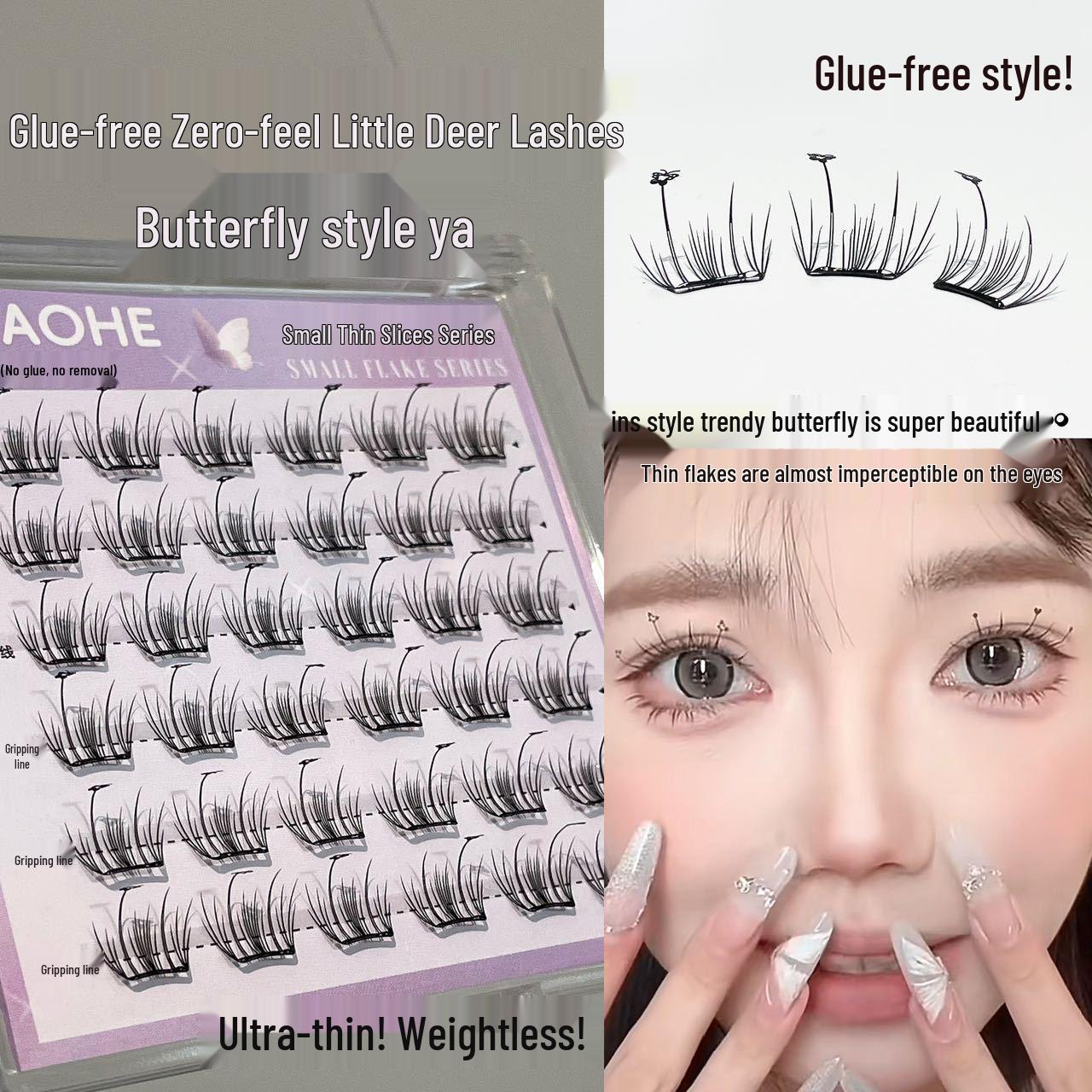 

Bambi Lashes No-Feel Thin Strips: Star Butterfly Cute Natural False Eyelashes