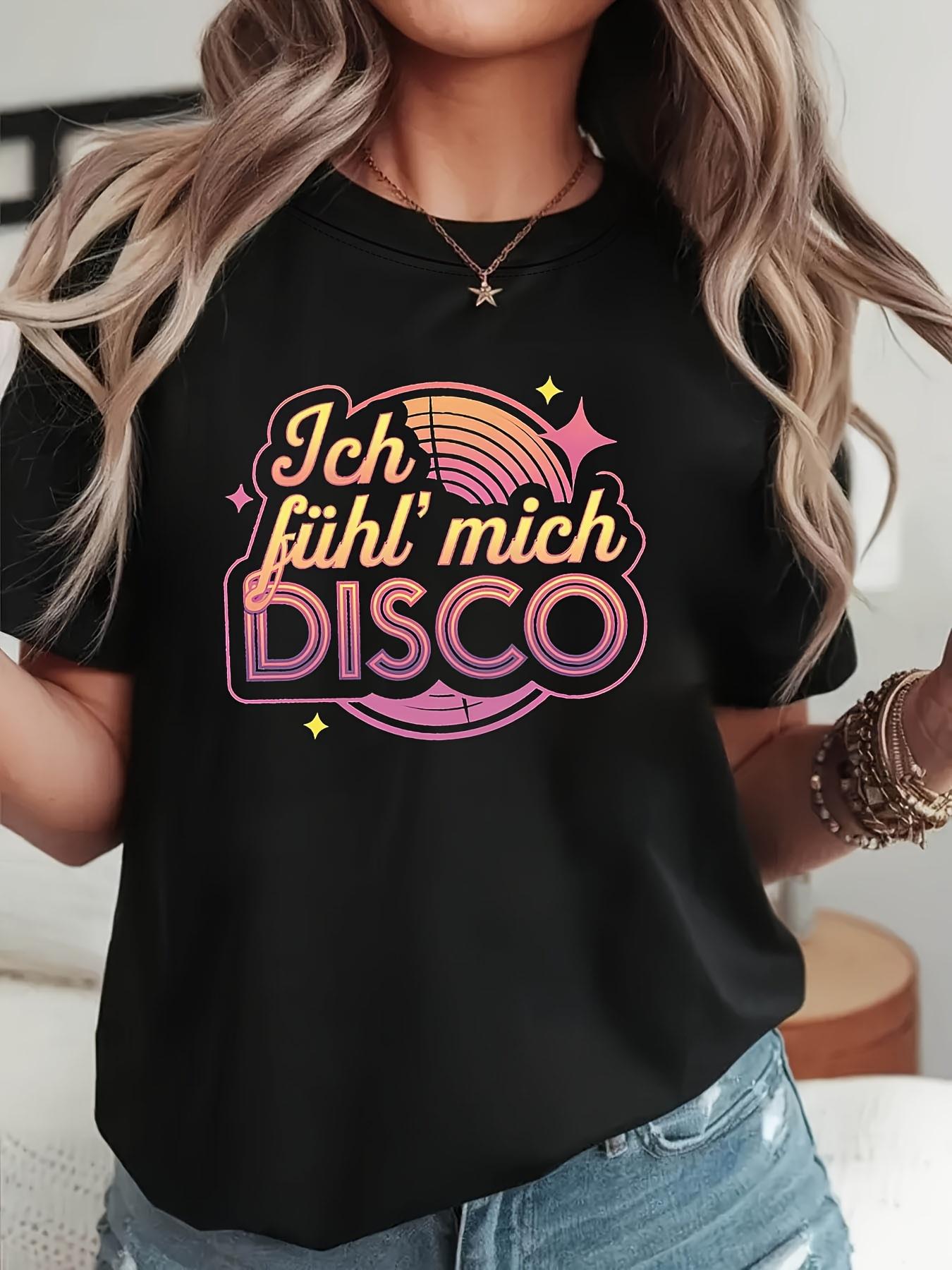 

Plus Size, Ich Fuhl Mich DISCO Graphic Print Plus Size Women s T-shirt, Short Sleeve Crew Neck Casual Top for Summer & Spring, Women s Clothing 5XL різнокольоровий