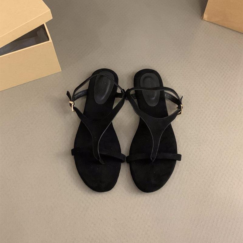 Fashion 2025 Korean Style Flat Bottom Sandals with One-Piece Buckle Comfortable Vintage Fashion Women's Sandals with Skirt Roman Style