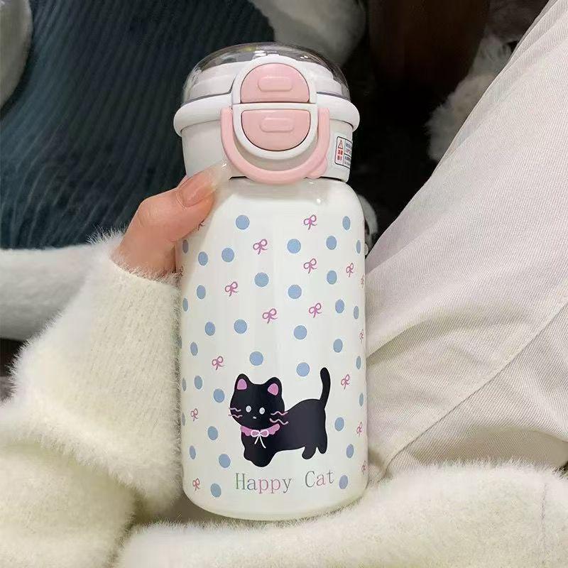 Kitten Thermos Cup: 2026 Stylish Insulated Straw Cup for Students - Cute, Portable, 316 Stainless Steel