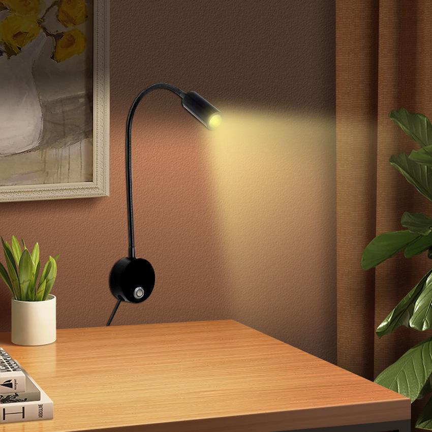 3W LED Gooseneck Wall Light with Touch Dimming for Bedside and Hotel Reading