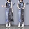 Mode Patchwork Denim Jumpsuits Kvinnlig Casual Hög Midja Hål Denimbyxor Kvinnor All Match Lös Casual Byxor