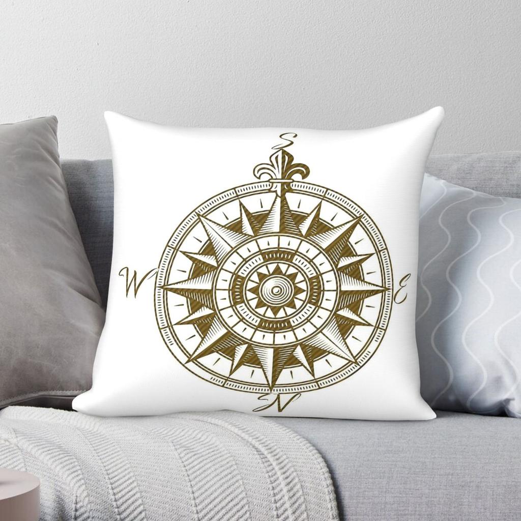 Historical Nautical Compass Square Pillowcase Polyester Linen Velvet Creative Zip Decorative Bed Cushion Cover