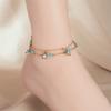 Gold Tone Double Layer Turquoise Beaded Star Charm Anklet