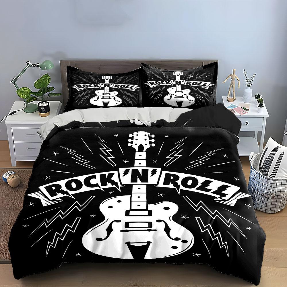 Rock 'N' Roll Guitar Pattern Bedding Duvet Cover Set Duvet Cover Pillowcases (1 * Duvet Cover 2 * Pillowcases, without duvet insert)