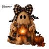 Atmospheric Window Displays Wooden Halloween Figurine with Lantern, Pumpkin Scarecrow Skeleton Mummy Ghost Witch Seasonal Tabletop Accessories Statue,