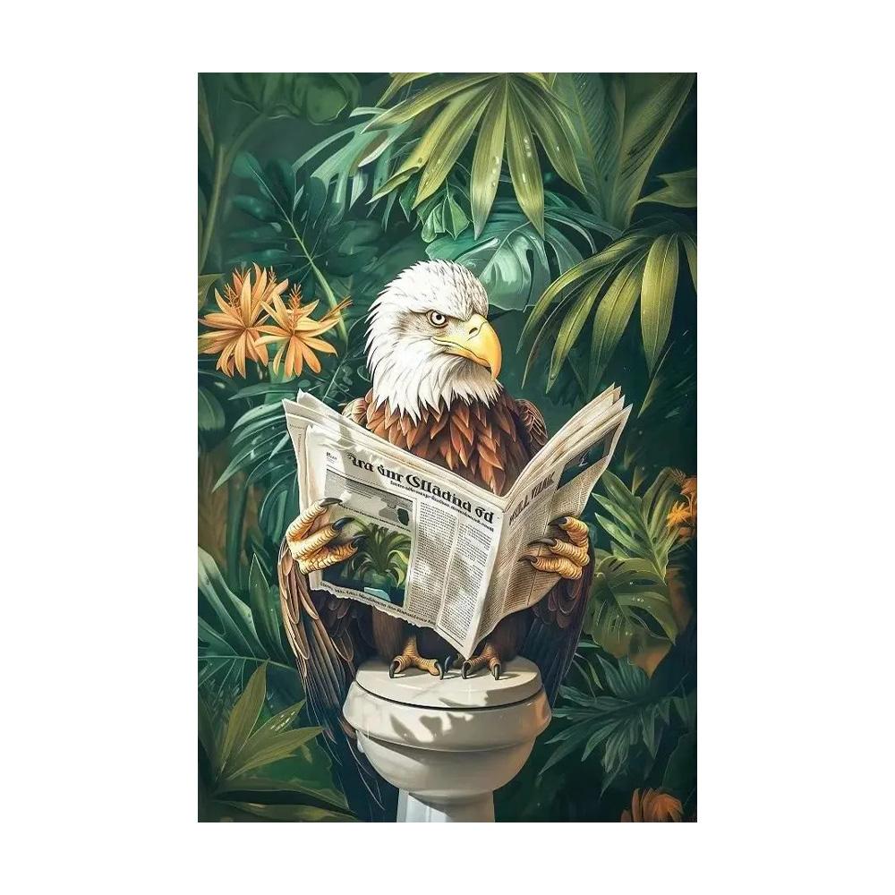 Funny Toilet Animals Black Cat Dog Flamingo Bear Tiger Reading Newspaper Poster Canvas Painting Wall Art Pictures Bathroom Decor