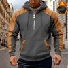 Men's Color Block Fleece Hooded Sweatshirt - Warm Tactical Pullover with Zipper and Long Sleeves for Autumn/Winter