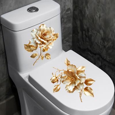 Adesivi WC Bagno Moderno Minimalista Motivo Fiori Dorati Pitture Autoadesive Per Decorazioni Bagno Soggiorno