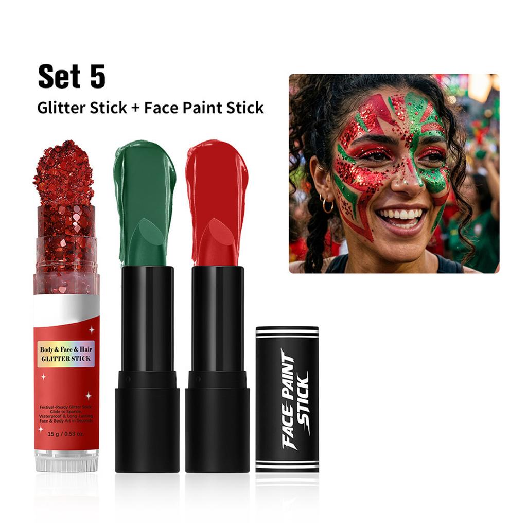 Face Paint Stick and Glitter Stick Set for Body and Hair Suitable for Parties Festivals and Stage Makeup Applications