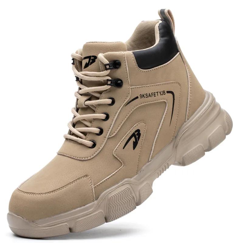 Black Leather Winter Plush Safety Work Boots For Men Waterproof Anti Nail Pressure Labor Shoes Indestructible Steel Toe Footwear