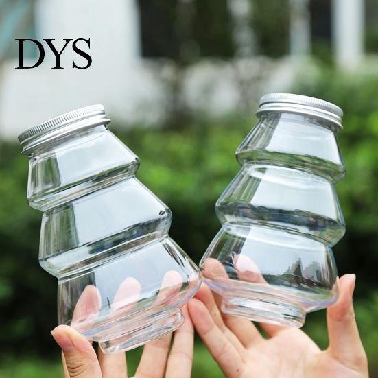 Plastic Beverage Containers 5Pcs Christmas Tree Shaped Bottle, 500ml Food Grade Clear Packaging Container for Bottles Cold Drink Coffee, Leak