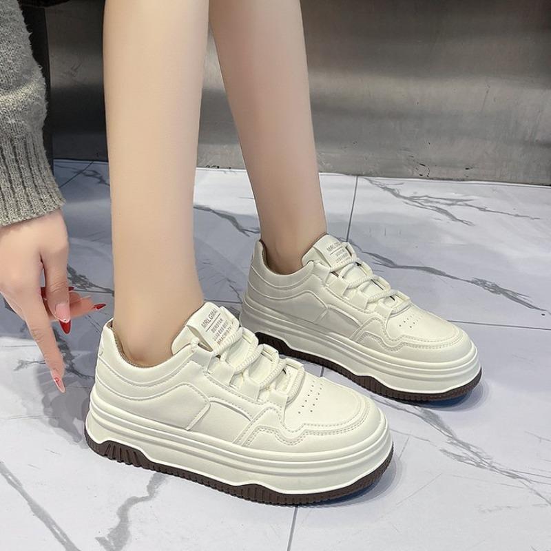 College Style Low-top Platform White Shoes Spring New Lace-up Board Shoes Students Daily Running Bread Shoes Women