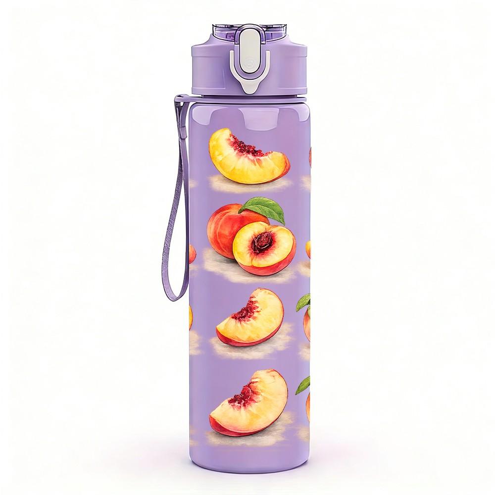 1PC Fresh Peach Sliced Fruit Art Print 750ml Color Plastic Sports Water Bottle Leakproof Flip Straw Lid Suitable for Sports Office Home Use