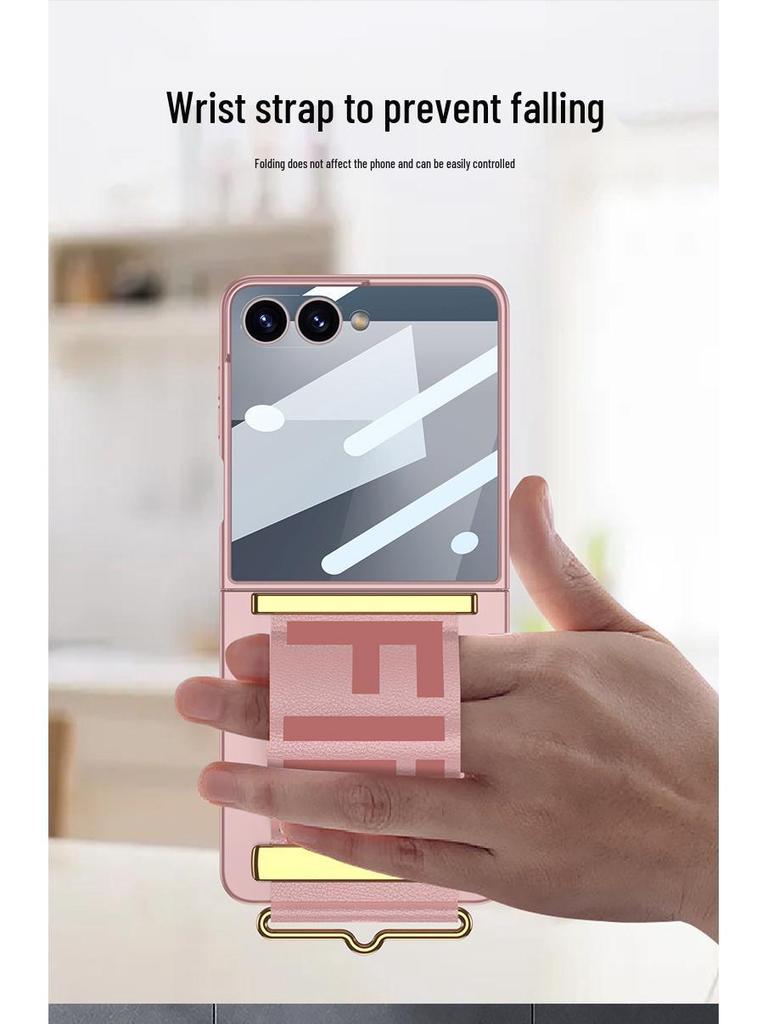 Ultradünne, modische Armbandhülle für Samsung Z Flip7 – Unifarben mit Anti-Peep-Schutzfolie