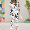 Women Plus Size Printed Round Neck Long Sleeve Cuffed Top And Cuffed Pants Two Piece Set With Pockets