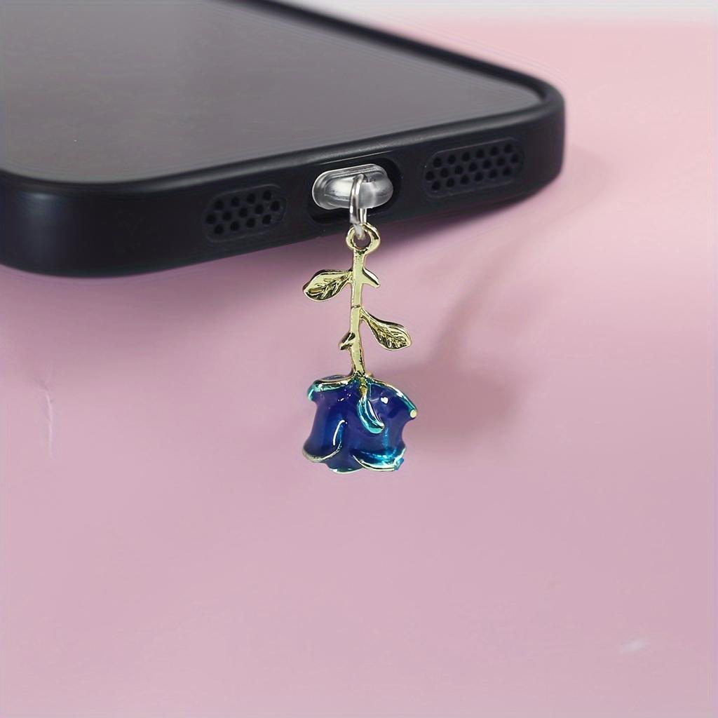 Red Rose, Blue Rose Mobile Phone Dust Plug Accessories, Mobile Phone Decorative Pendant, Suitable for Iphone, Valentine's Day Gift