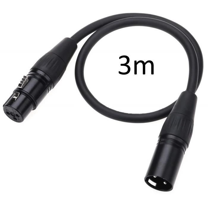 Câble XLR mâle XLR femelle 3 broches - 3m - Microphone Son Enceinte Amplificateur Console DMX Phonillico®