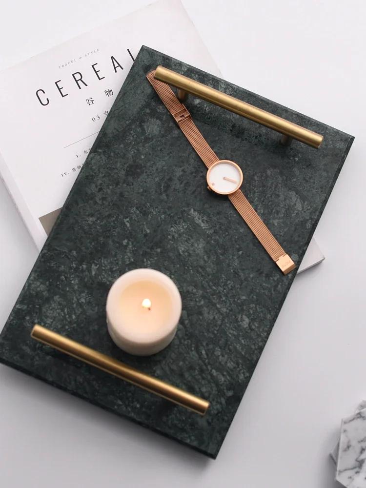 Nordic Storage Tray Light with Gold Handle Trinket Ring Plate Wedding Gift Home Decor Luxurious Natural Marble Jewelr Trays