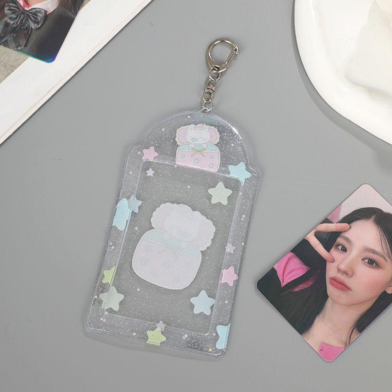Transparent Glitter 3 Inch Photocard Holder PVC Heart Card Holder Storage Idol Card Display Protective Pendant Photo Card Holder
