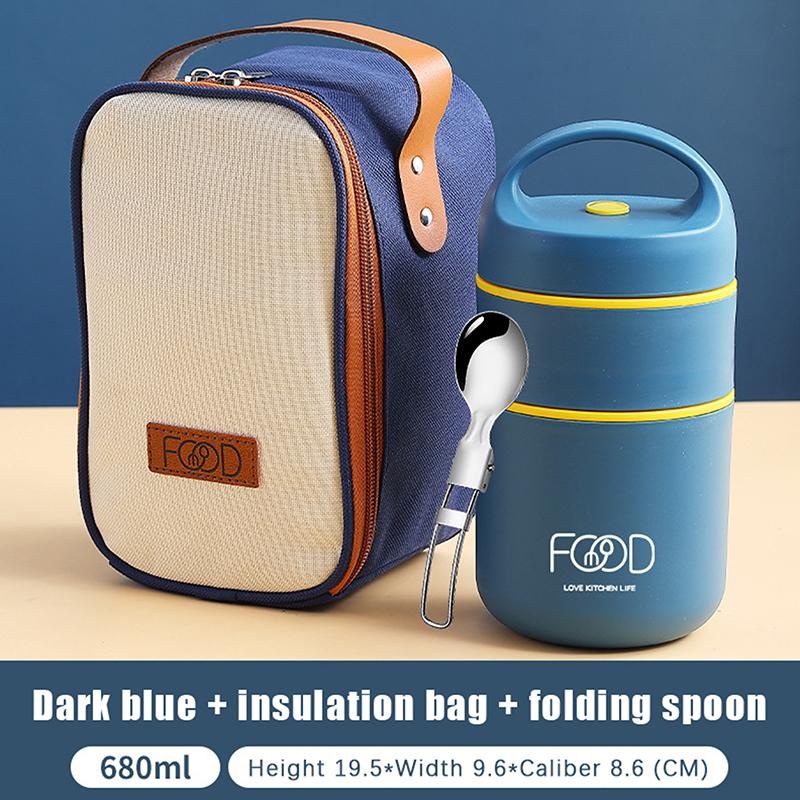 

Thermal Porridge Cup Stainless Steel Insulated Lunch Bag Food Warmer 680Ml Thermos Soup Cup Lunch Box For Kids School Outdoor синий