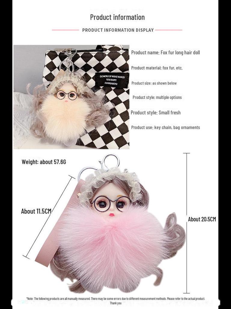 Korean Cute Fox Fur Doll Keychain - Plush Backpack Pendant
