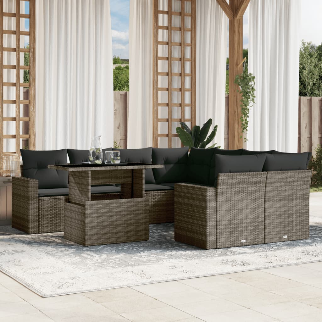 9 piece Garden Sofa Set with Cushions Grey Poly Rattan