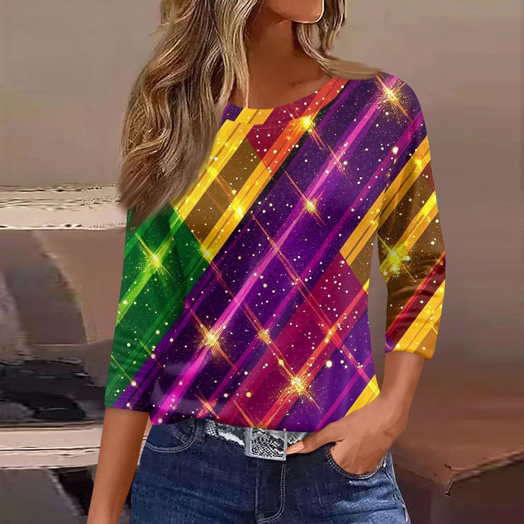 Blusas de mujer con mangas 3/4 largas, estampado floral, estilo vintage, informales, holgadas, con cuello redondo, camisas de talla grande