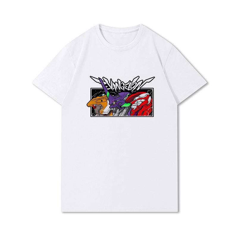 Pánská trička s potiskem Evangelion nadměrných velikostí Bavlněné topy Letní Anime Neformální Černá trička