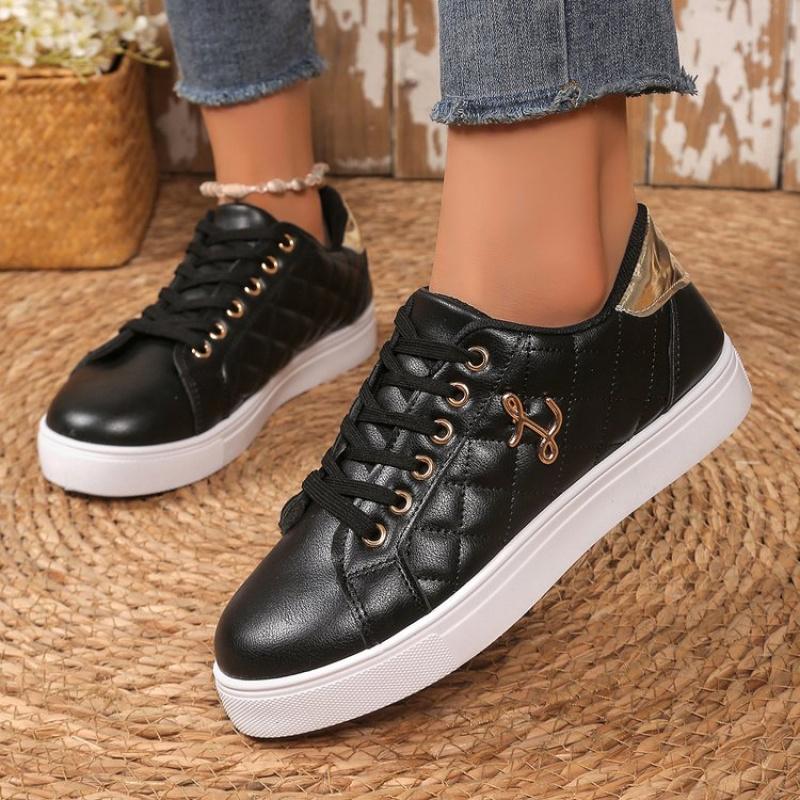 Dammode Quiltade Platåsneakers, Andningsbara Lätta Snörskor för Vardagsbruk