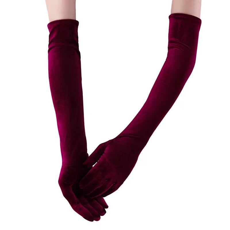 

Bride Toasting Dress Gloves Black Pleuche Women s Retro Banquet Bride Photo Oversleeves Arm Sleeve Extended Long gold velvet 53cm-purple 1 pair One size