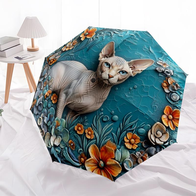 0106 Embossed Floral Animals  pattern, automatic folding umbrella, portable and foldable design, 8 ribs, a Christmas or birthday gift.