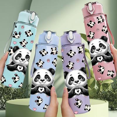 1PC Two Tone Panda Allover Grid Texture 750ml Color Plastic Water Bottle Leakproof Flip Straw Lid For Sports Office Home Use